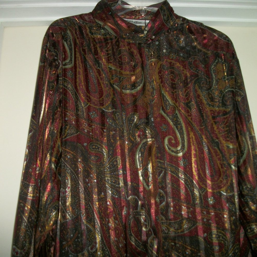JAZZ VINTAGE SHINEY TEXTURE SEMI SHEER PRINT BLOUSE 16